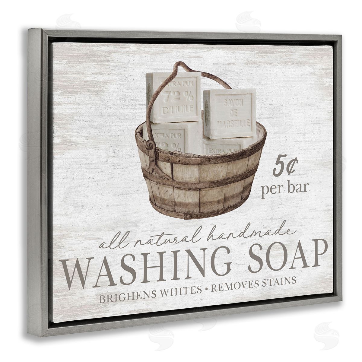 Vintage Laundry Soap Grey Floating Frame Canvas Wall Art, Home Decor by Lettered and Lined
