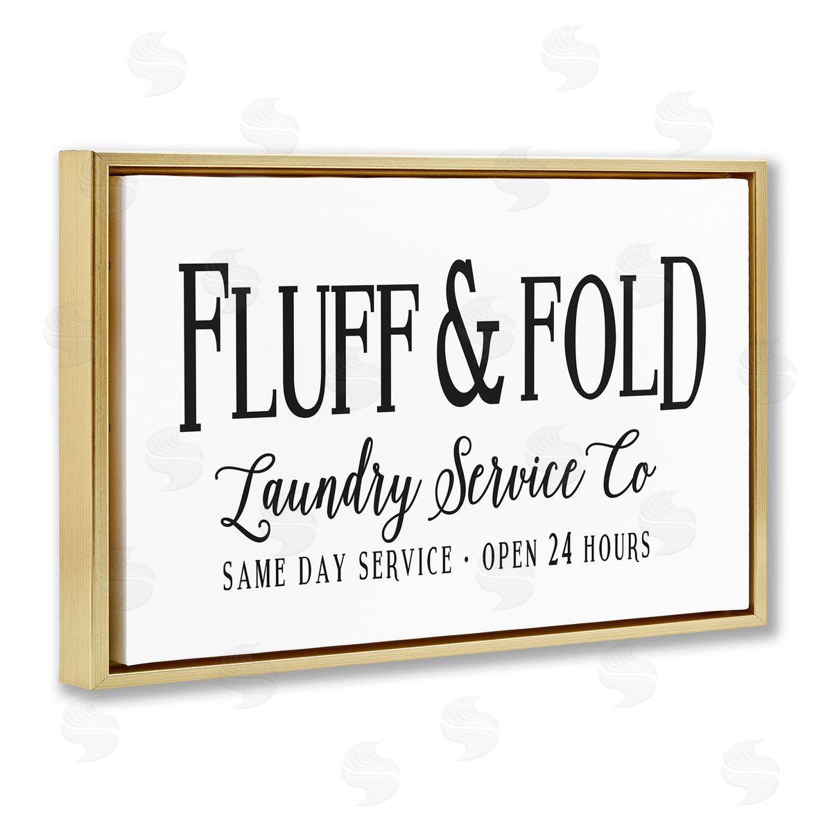 Lettered and Lined Fluff & Fold Laundry Gold Floating Frame Canvas Wall Art Print