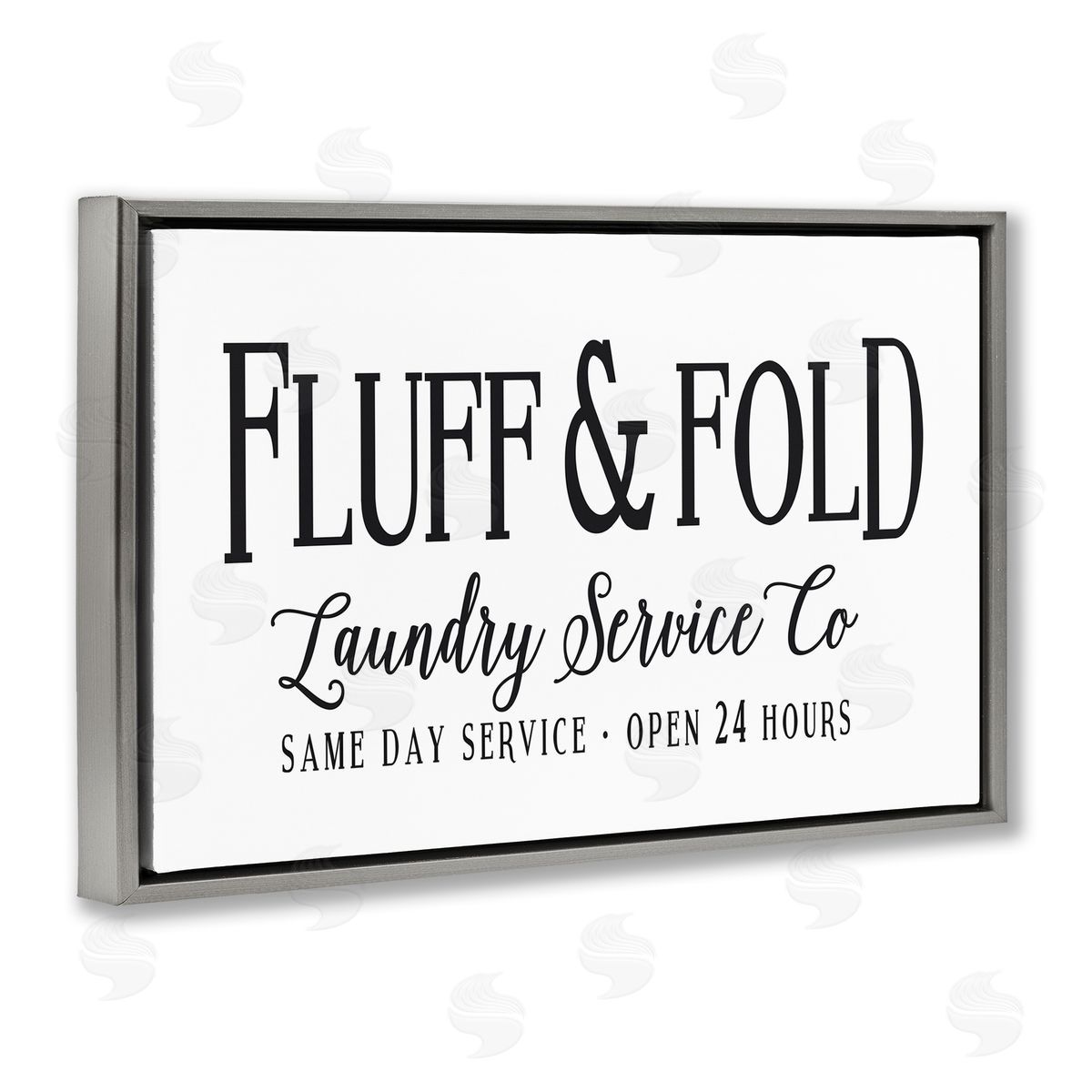 Lettered and Lined Fluff & Fold Laundry Gray Floating Frame Canvas Wall Art Print