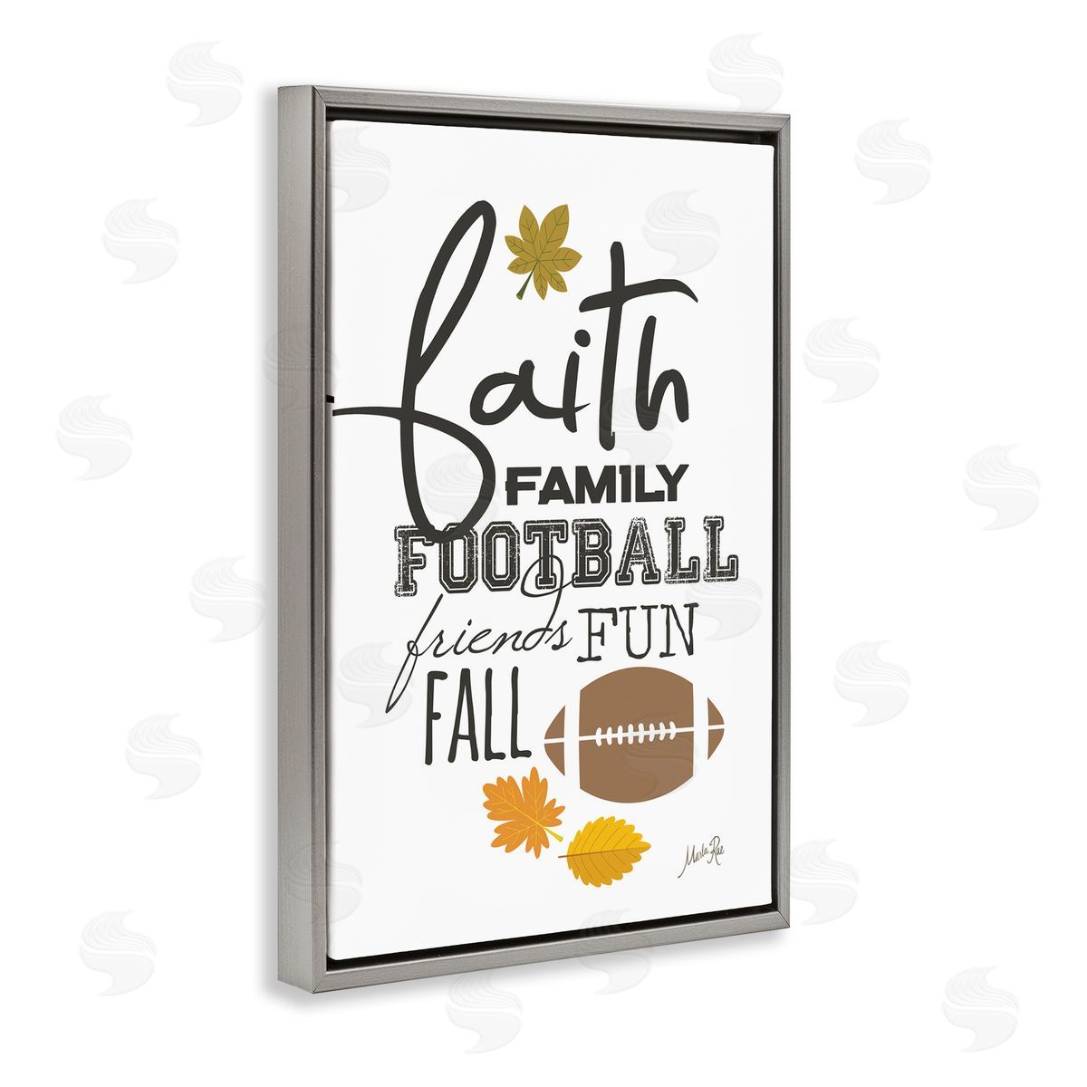 Faith Family Football Grey Floating Frame Canvas Wall Art, Home Decor by Marla Rae
