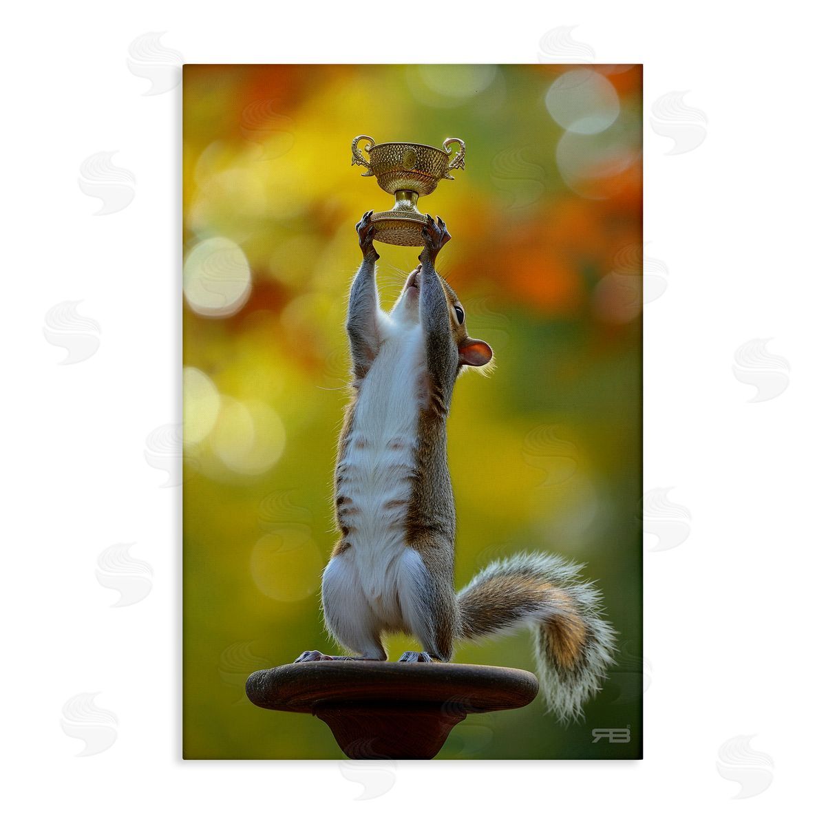 Squirrel Holding Trophy Canvas Wall Art, Home Decor by Roozbeh Bahramali
