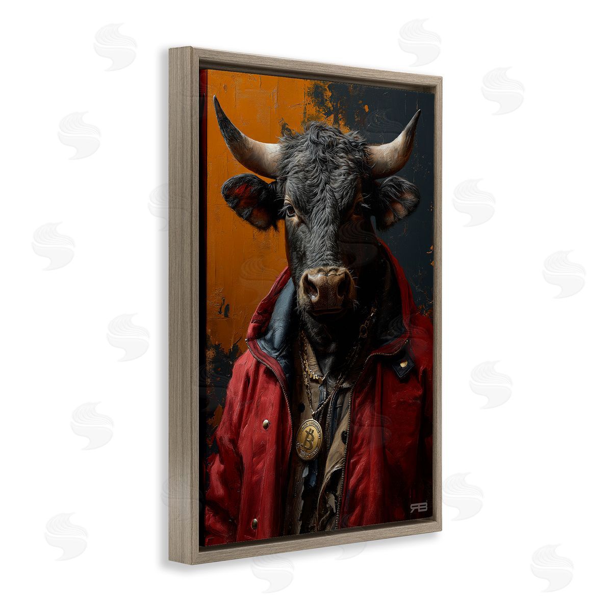 Street Style Cattle Brown Floating Frame Canvas Wall Art, Home Decor by Roozbeh Bahramali