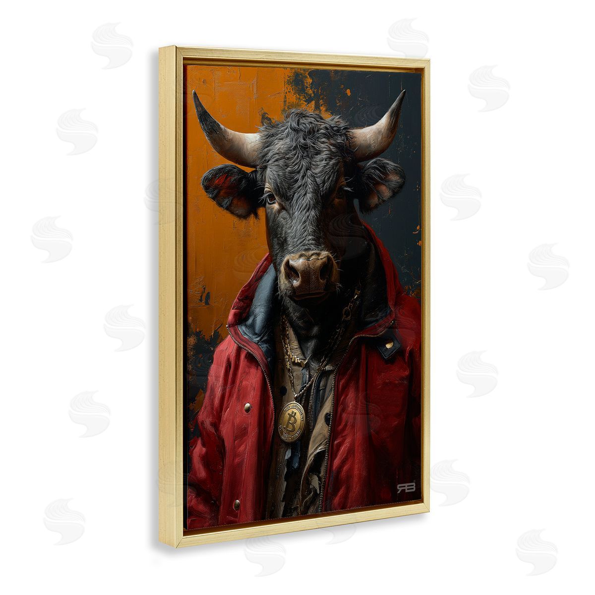 Street Style Cattle Gold Floating Frame Canvas Wall Art, Home Decor by Roozbeh Bahramali