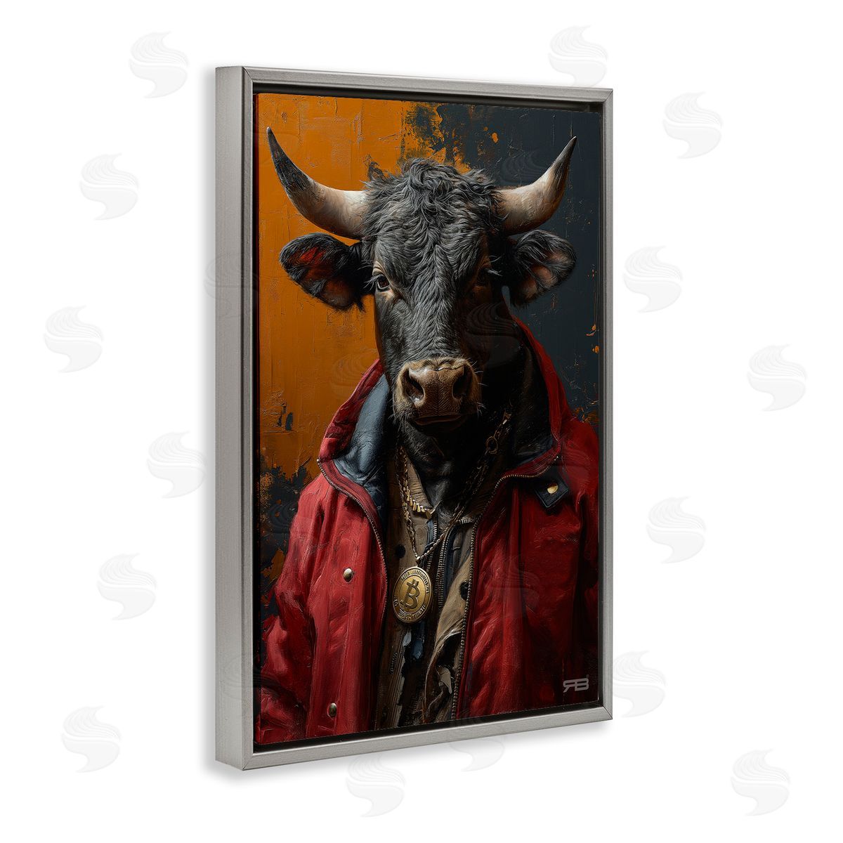 Street Style Cattle Grey Floating Frame Canvas Wall Art, Home Decor by Roozbeh Bahramali