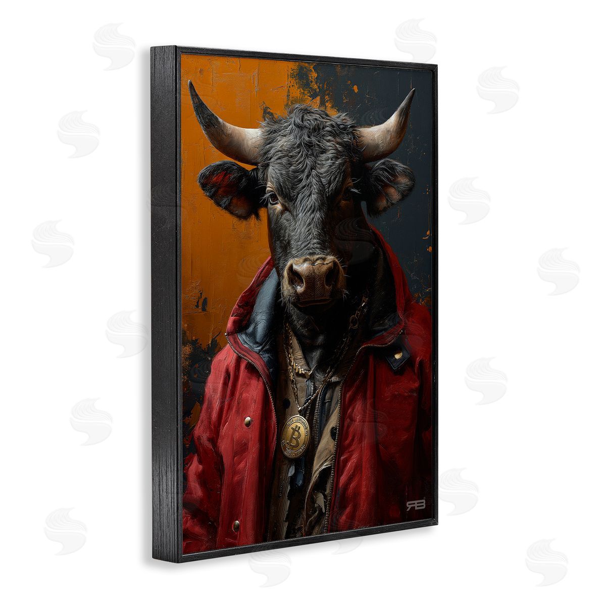 Street Style Cattle Black Frame Print Wall Art, Home Decor by Roozbeh Bahramali