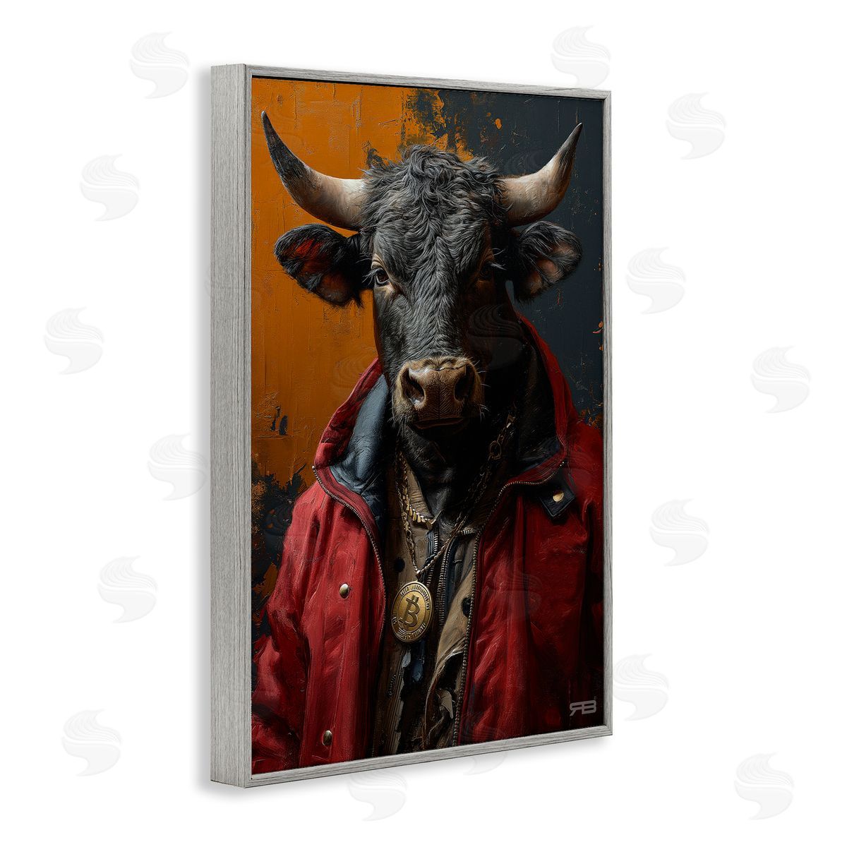 Street Style Cattle Grey Frame Print Wall Art, Home Decor by Roozbeh Bahramali