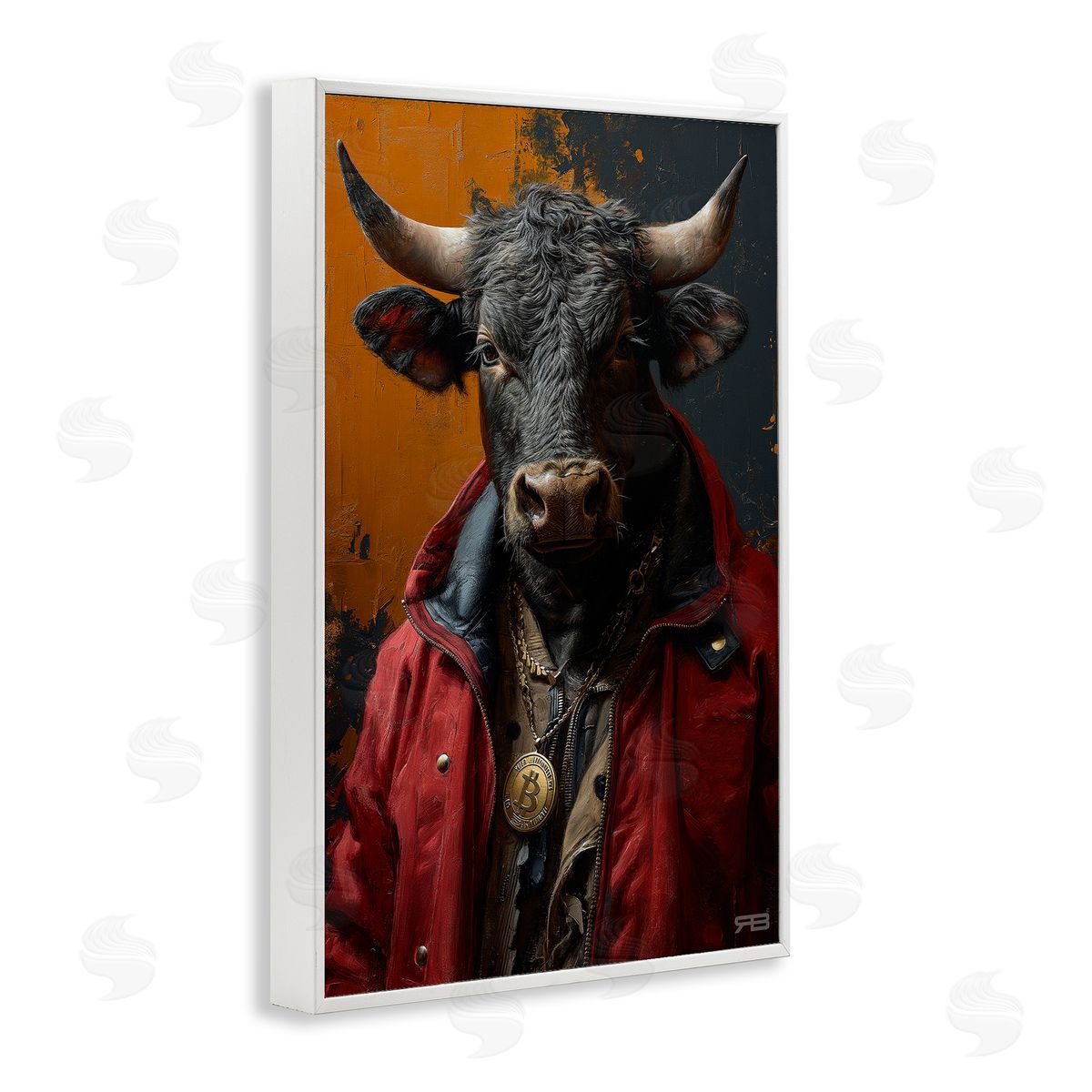 Street Style Cattle White Frame Print Wall Art, Home Decor by Roozbeh Bahramali