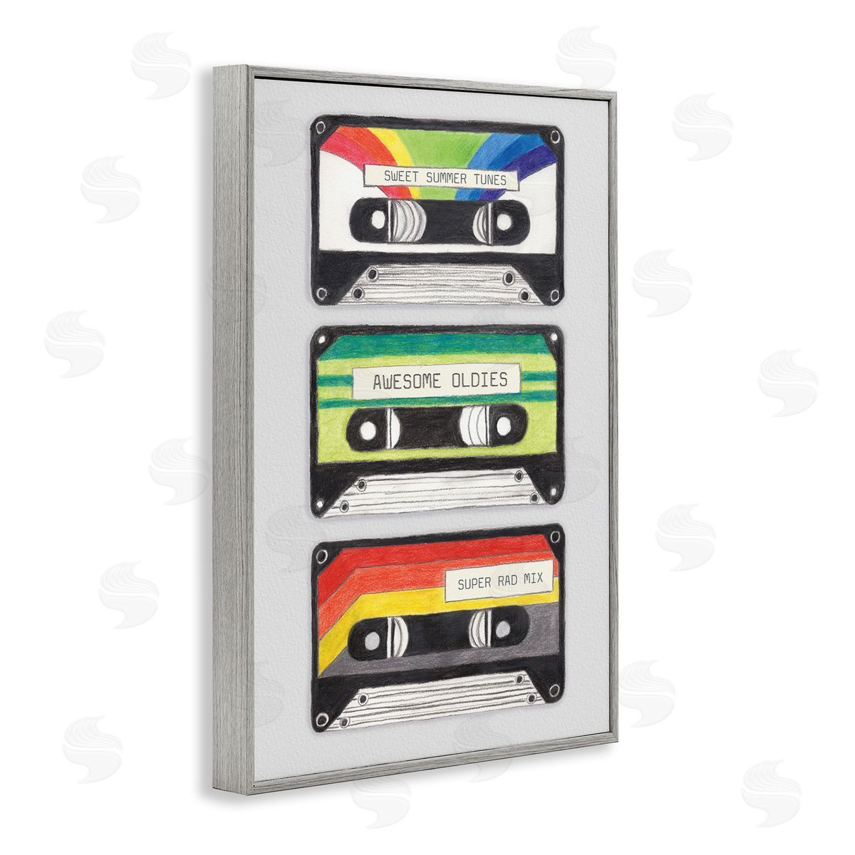 Retro Cassette Tapes Grey Frame Print Wall Art, Home Decor by Connie Resch