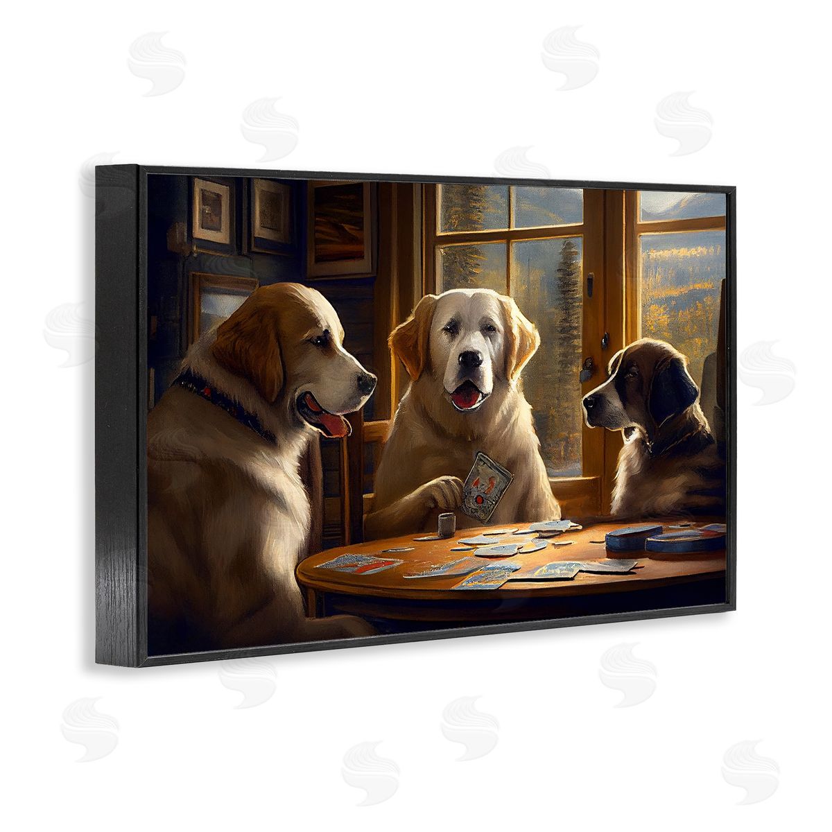 Sasha Dogs Playing Card Game Black Framed Giclee Wall Art Print