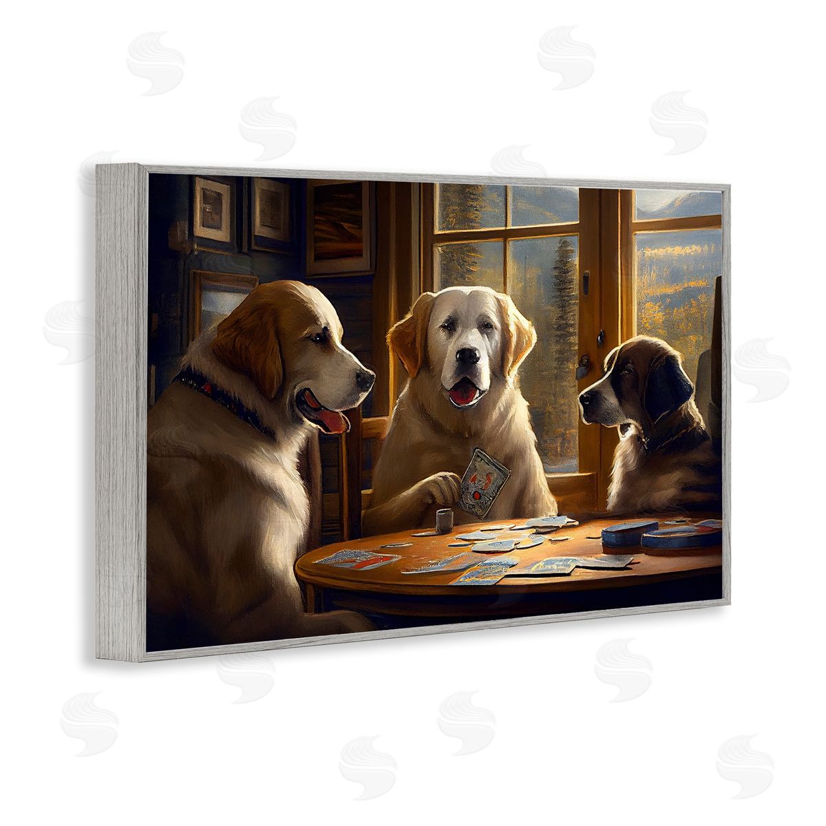 Sasha Dogs Playing Card Game Gray Framed Giclee Wall Art Print