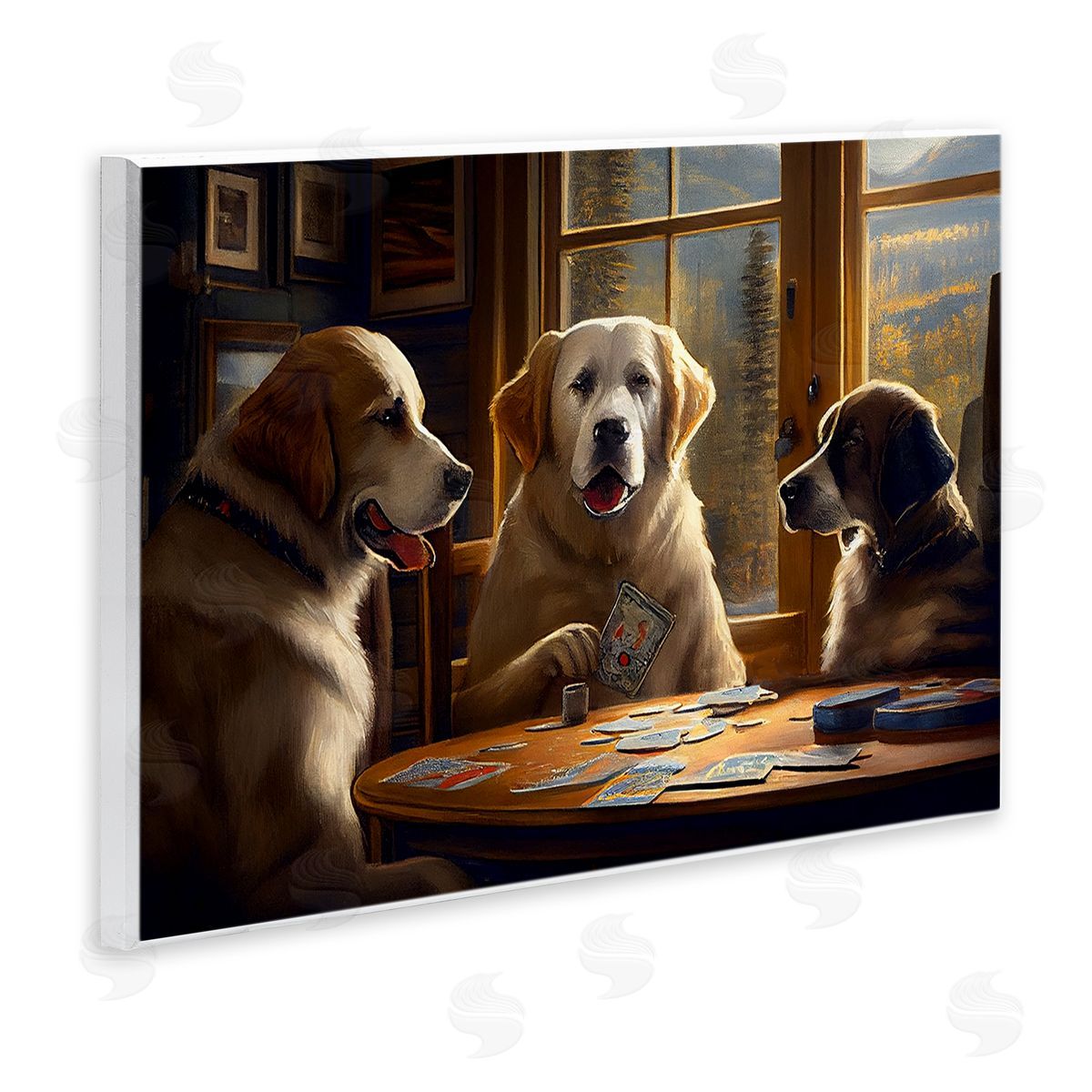 Sasha Dogs Playing Card Game Wooden Wall Plaque Art Print