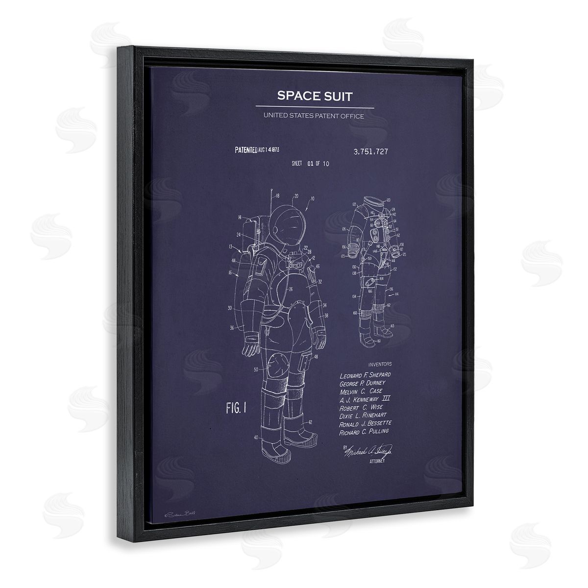 Space Suit Blueprint Black Floating Frame Canvas Wall Art, Home Decor by Susan Ball