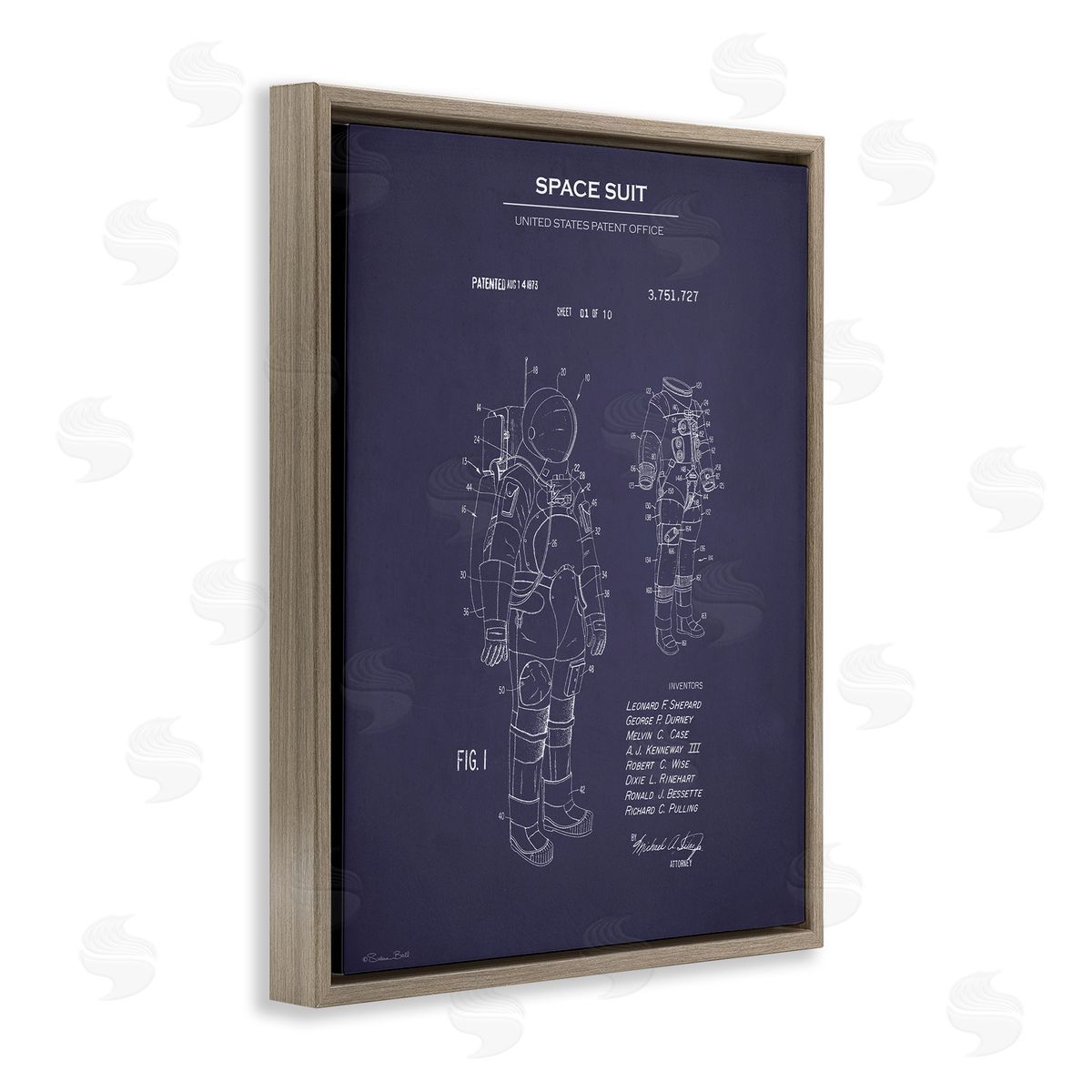 Space Suit Blueprint Brown Floating Frame Canvas Wall Art, Home Decor by Susan Ball