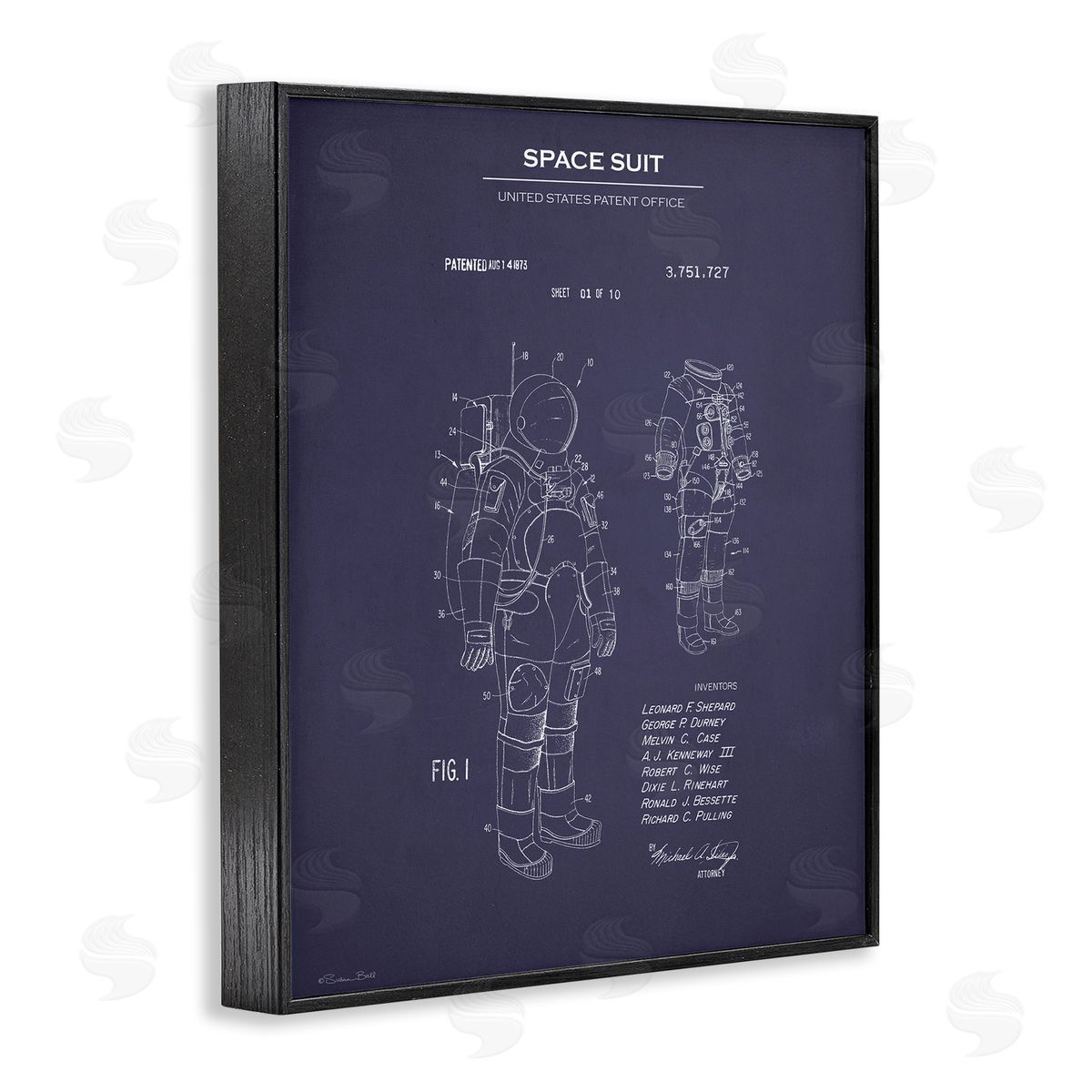 Space Suit Blueprint Black Frame Print Wall Art, Home Decor by Susan Ball