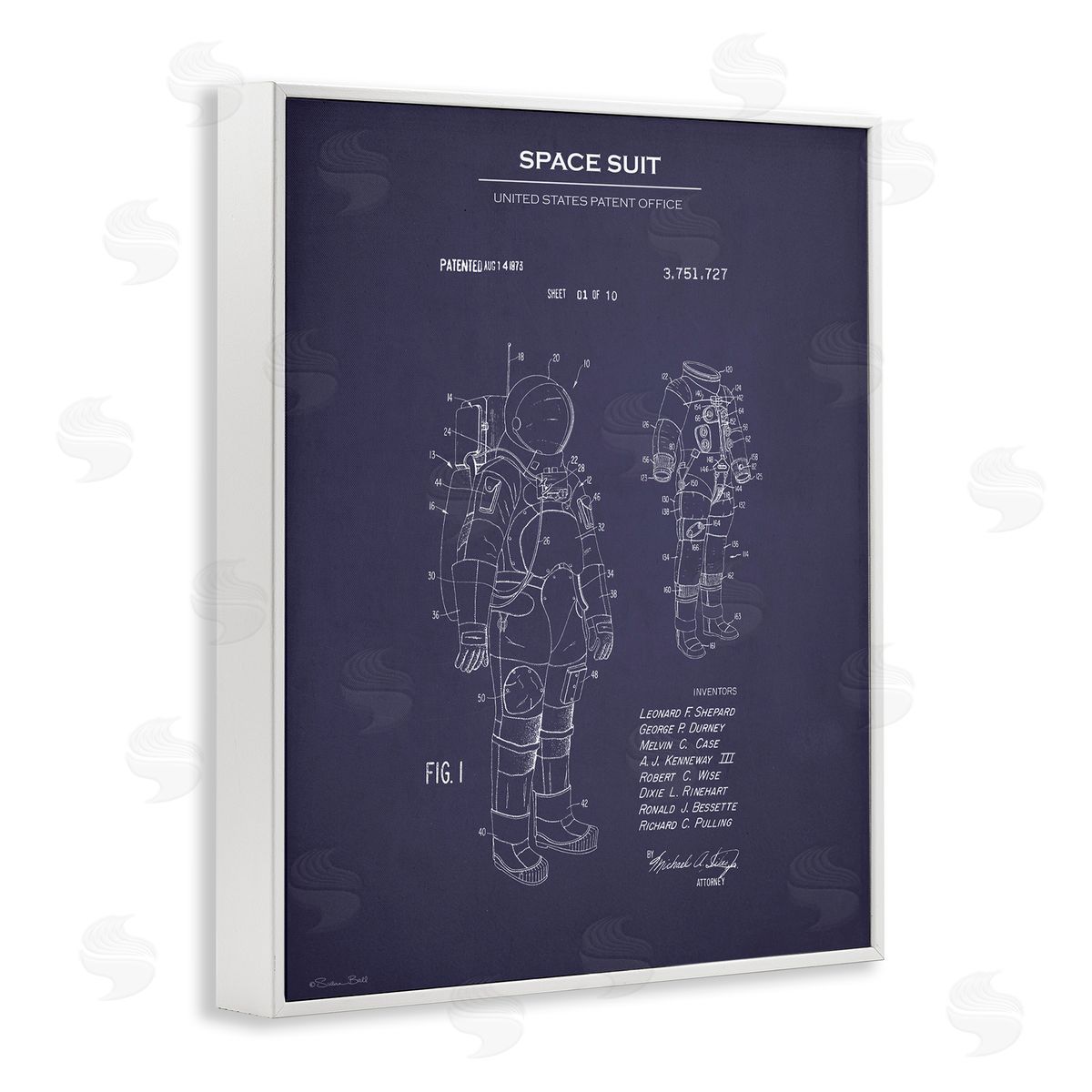 Space Suit Blueprint White Frame Print Wall Art, Home Decor by Susan Ball