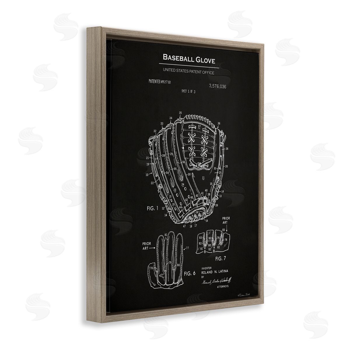 Baseball Glove Blueprint Brown Floating Frame Canvas Wall Art, Home Decor by Susan Ball