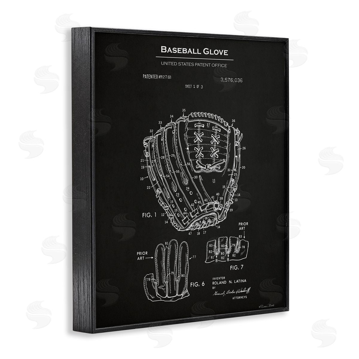 Baseball Glove Blueprint Black Frame Print Wall Art, Home Decor by Susan Ball