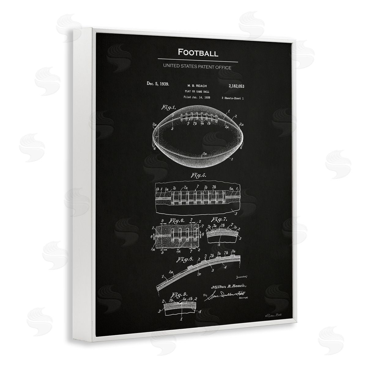 Detailed Football Blueprint White Frame Print Wall Art, Home Decor by Susan Ball
