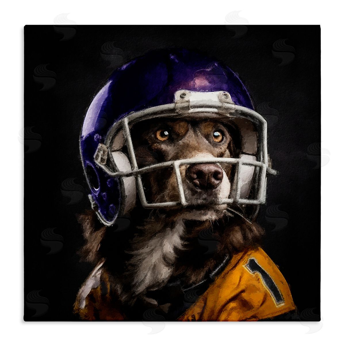 Sean Parnell Dog with Football Helmet Canvas Wall Art Print