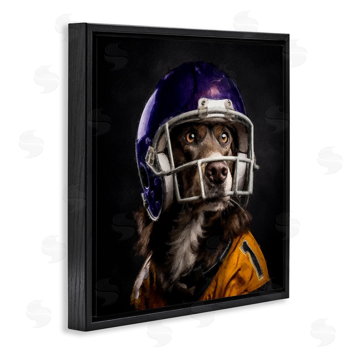 Sean Parnell Dog with Football Helmet Black Floating Frame Canvas Wall Art Print