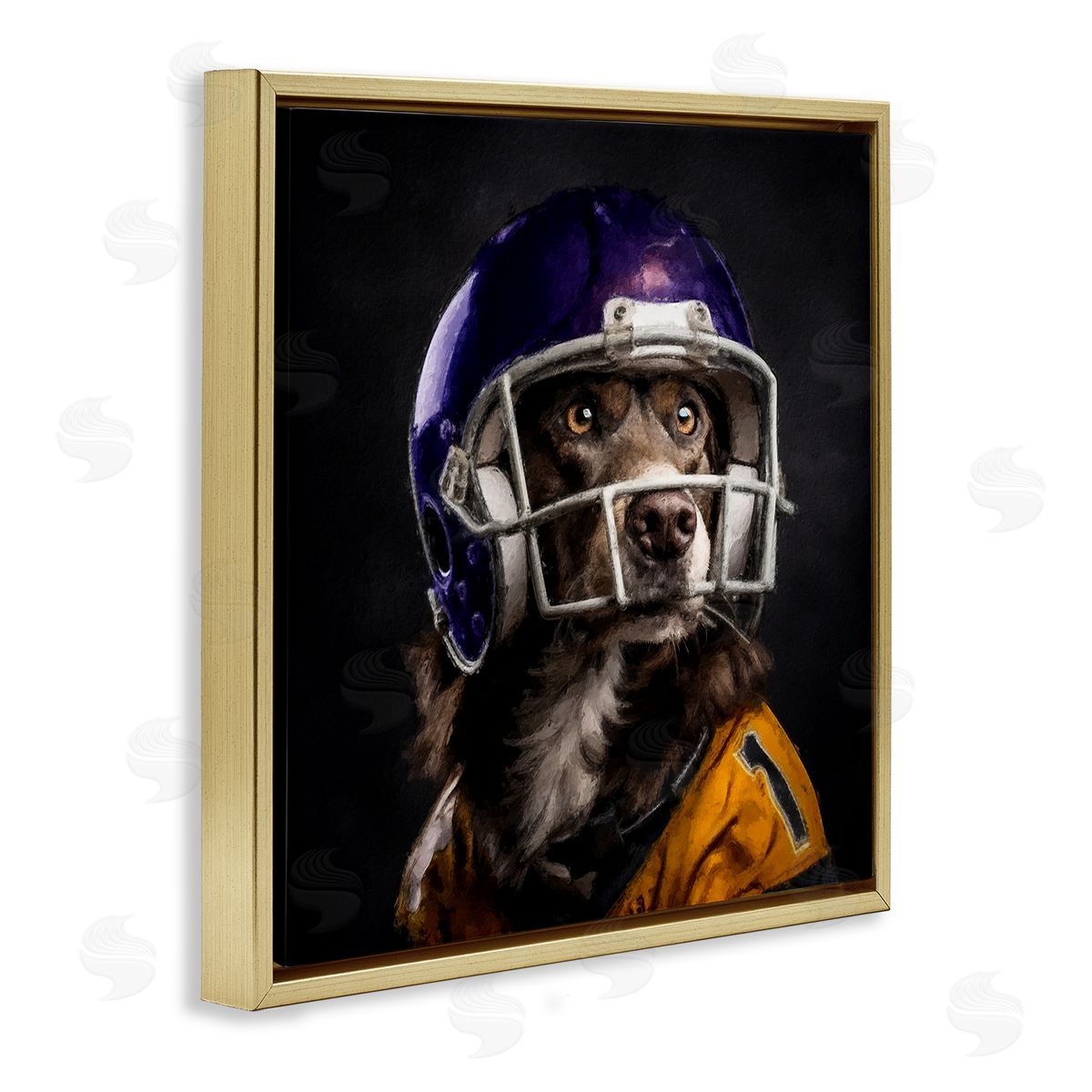 Sean Parnell Dog with Football Helmet Gold Floating Frame Canvas Wall Art Print