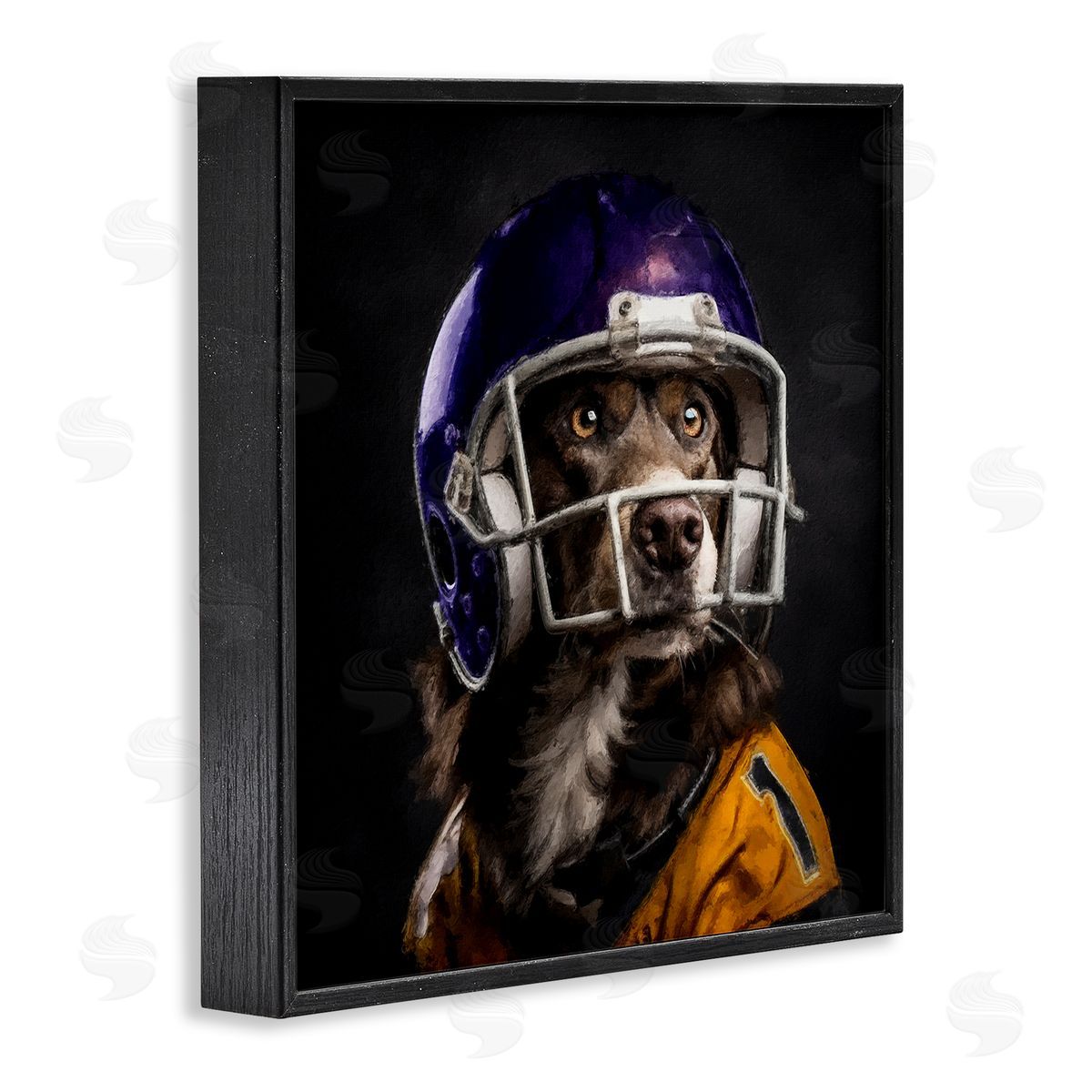 Sean Parnell Dog with Football Helmet Black Framed Giclee Wall Art Print