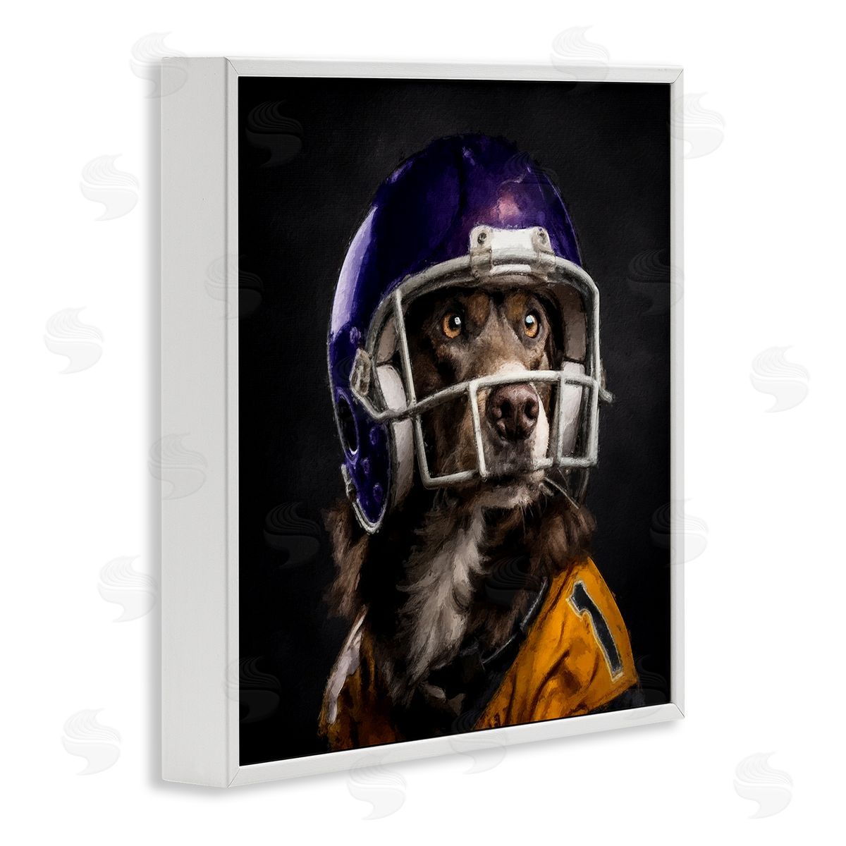 Sean Parnell Dog with Football Helmet White Framed Giclee Wall Art Print