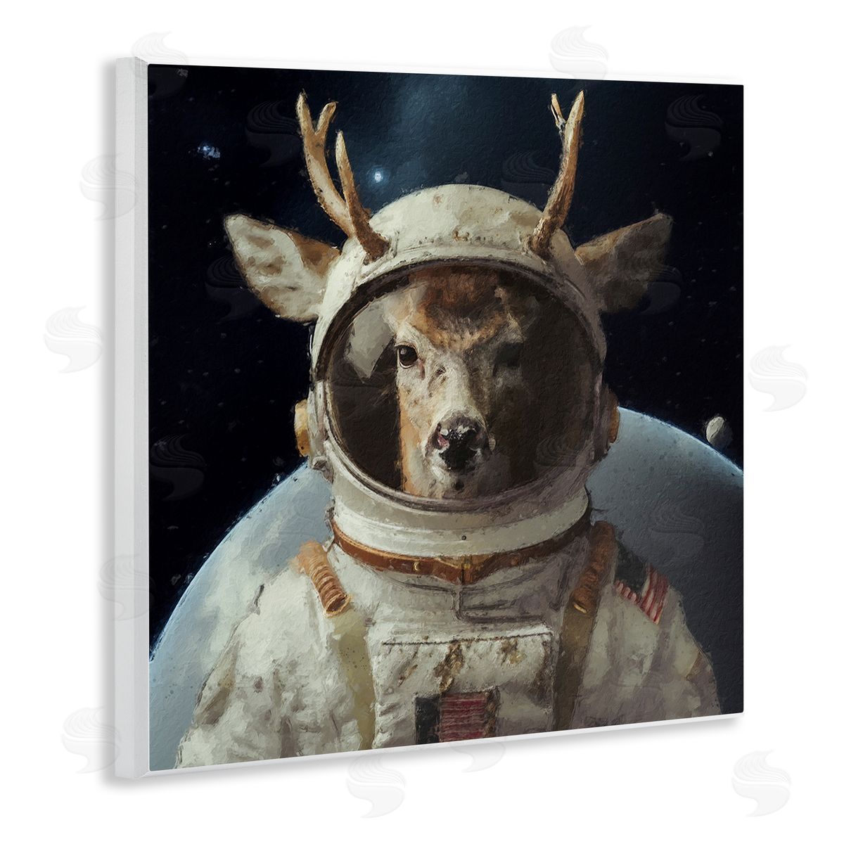 Sean Parnell Space Astronaut Deer Wooden Wall Plaque Art Print