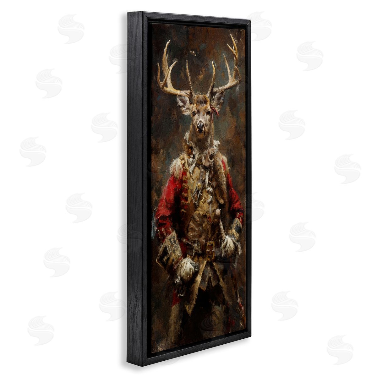 Regal Deer Portrait Black Floating Frame Canvas Wall Art, Home Decor by Sean Parnell