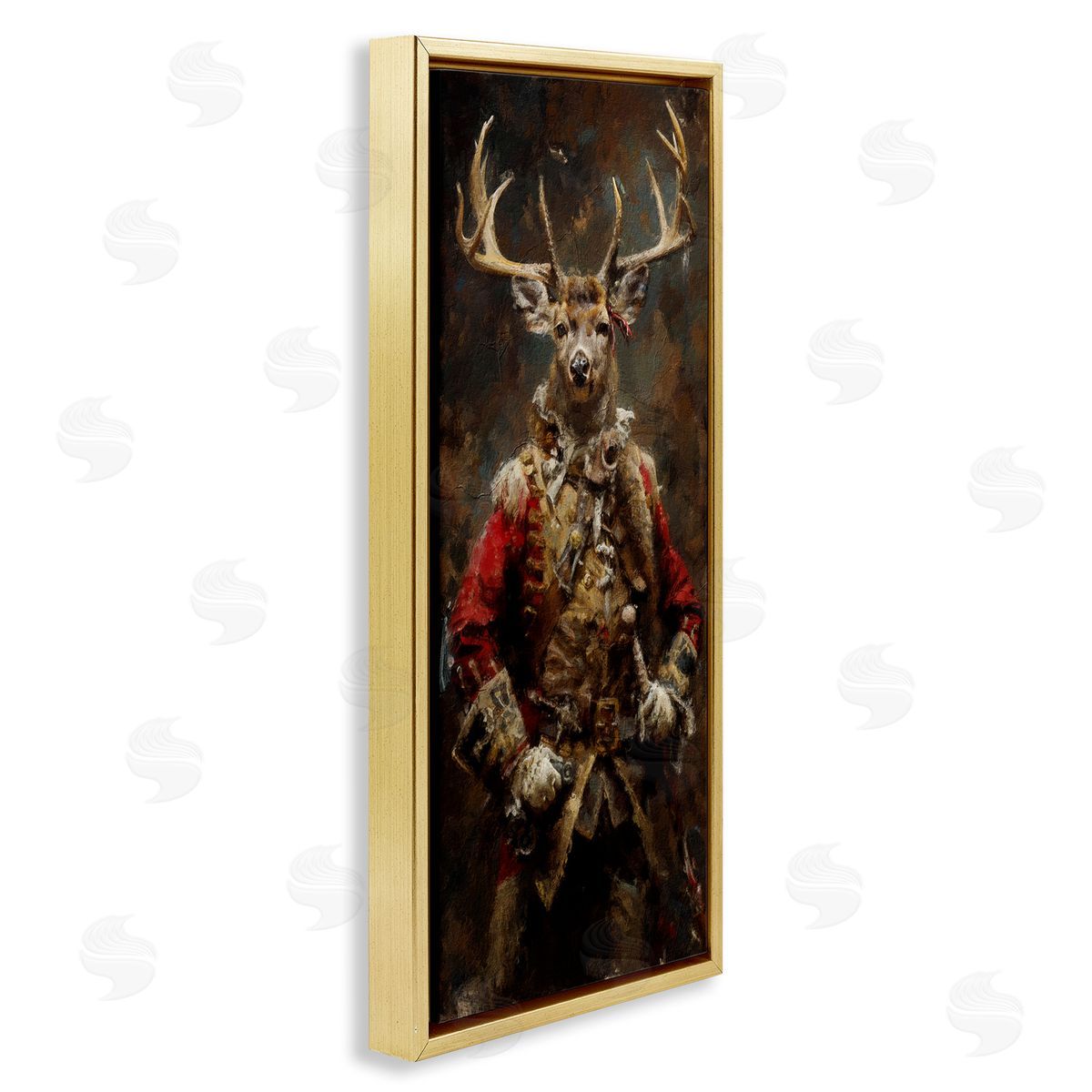 Regal Deer Portrait Gold Floating Frame Canvas Wall Art, Home Decor by Sean Parnell