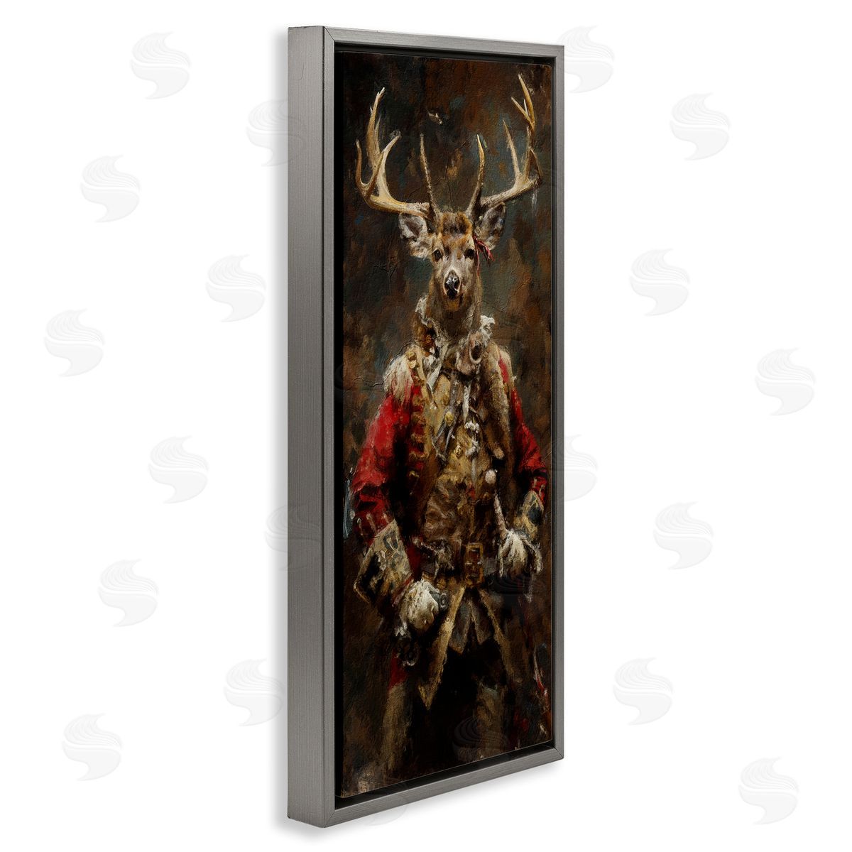 Regal Deer Portrait Grey Floating Frame Canvas Wall Art, Home Decor by Sean Parnell