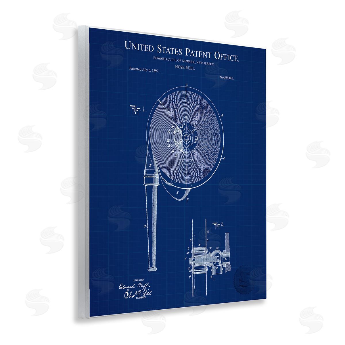 Hose Reel Blueprint Wood Plaque Wall Art, Home Decor by Karl Hronek
