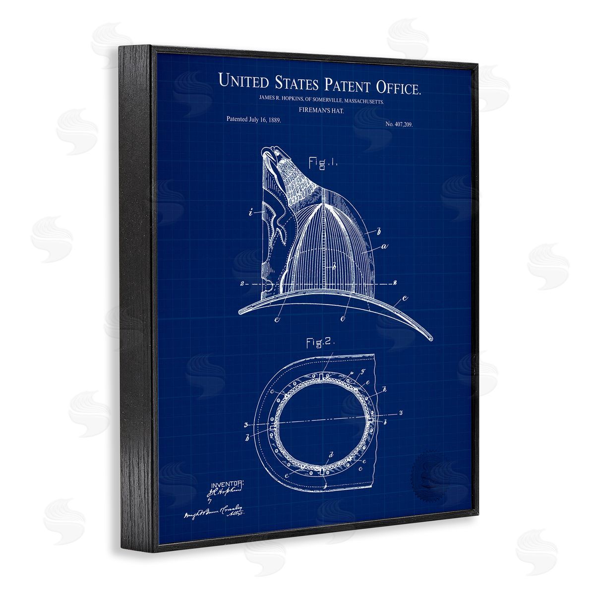 Fireman's Hat Blueprint Black Frame Print Wall Art, Home Decor by Karl Hronek