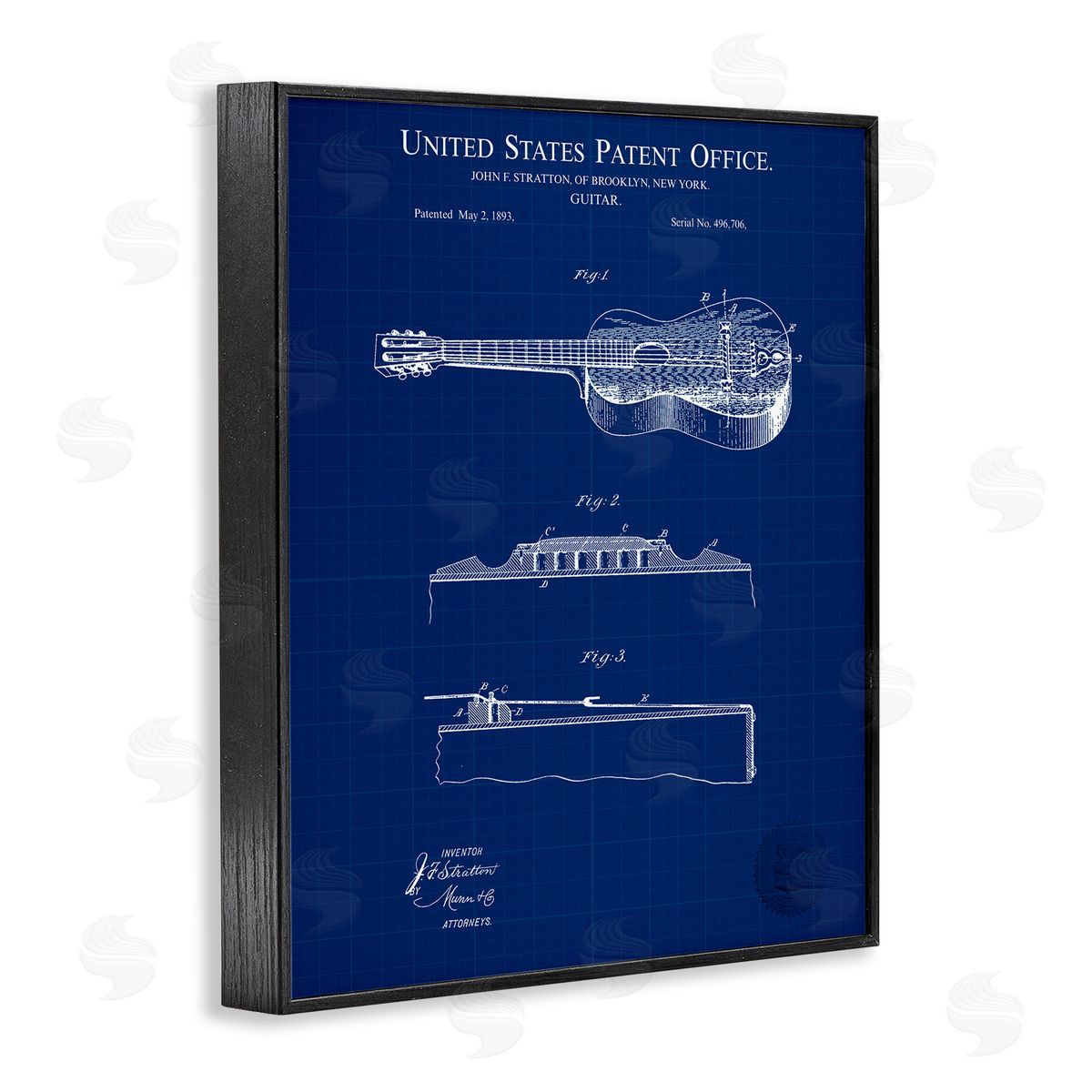 Acoustic Guitar Blueprint Black Frame Print Wall Art, Home Decor by Karl Hronek