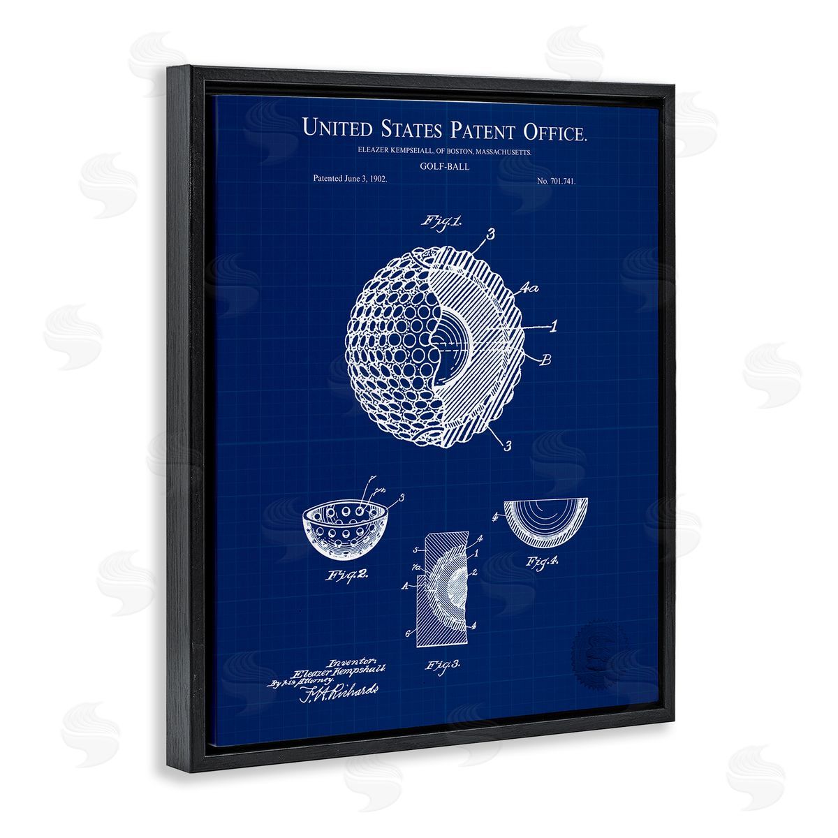 Golf Ball Blueprint Black Floating Frame Canvas Wall Art, Home Decor by Karl Hronek