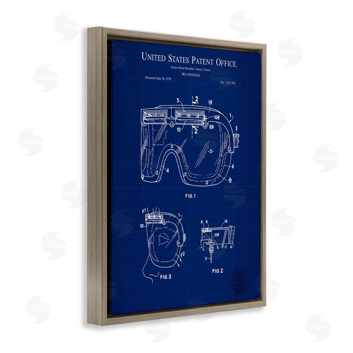 Ski Goggles Blueprint Brown Floating Frame Canvas Wall Art, Home Decor by Karl Hronek