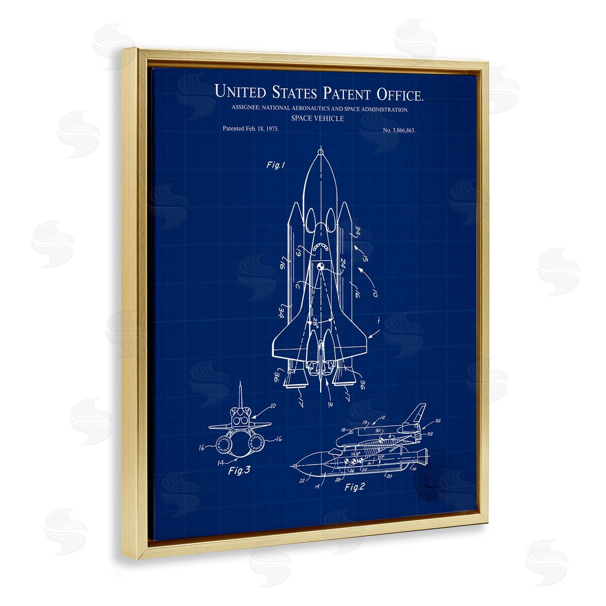 Space Vehicle Blueprint Gold Floating Frame Canvas Wall Art, Home Decor by Karl Hronek