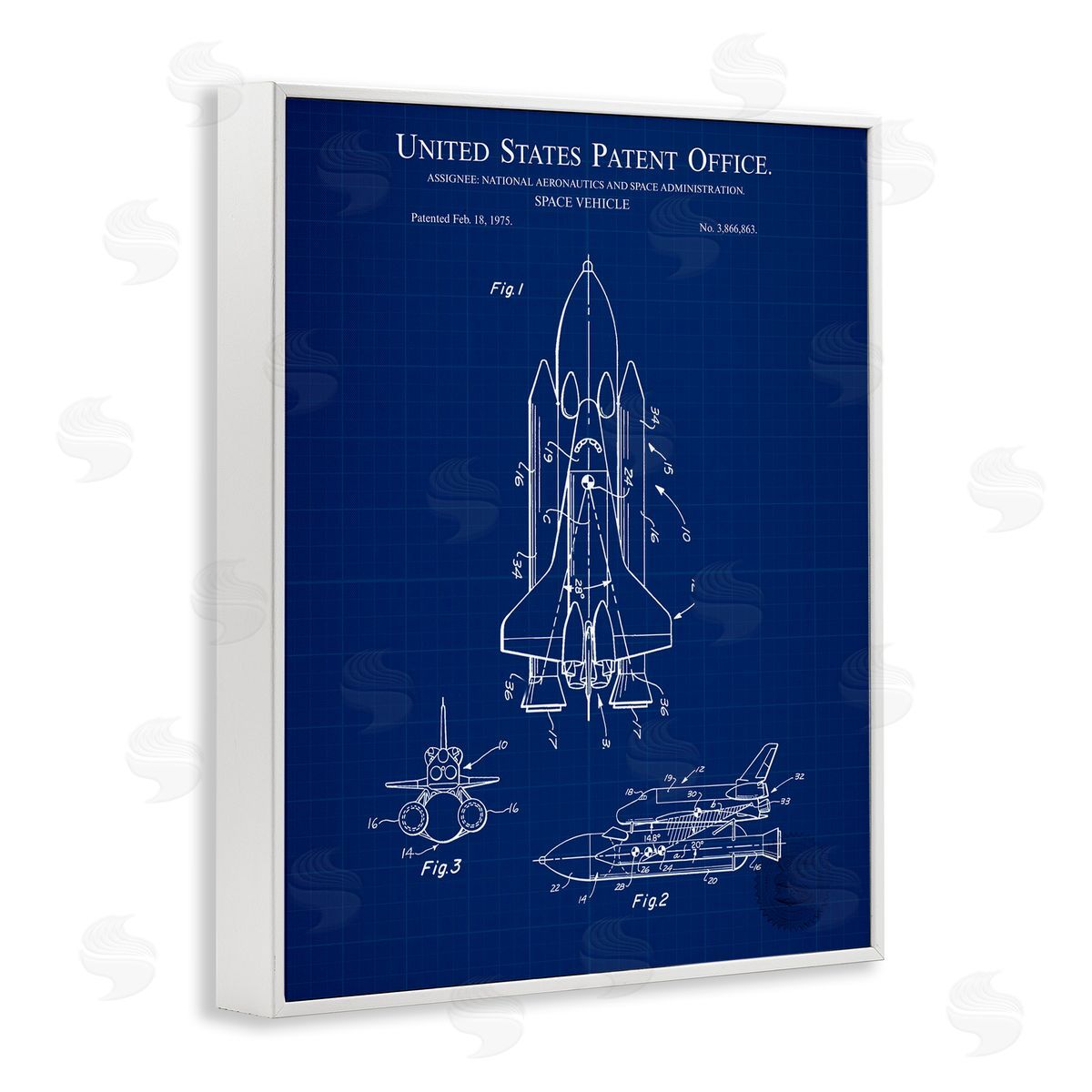 Space Vehicle Blueprint White Frame Print Wall Art, Home Decor by Karl Hronek