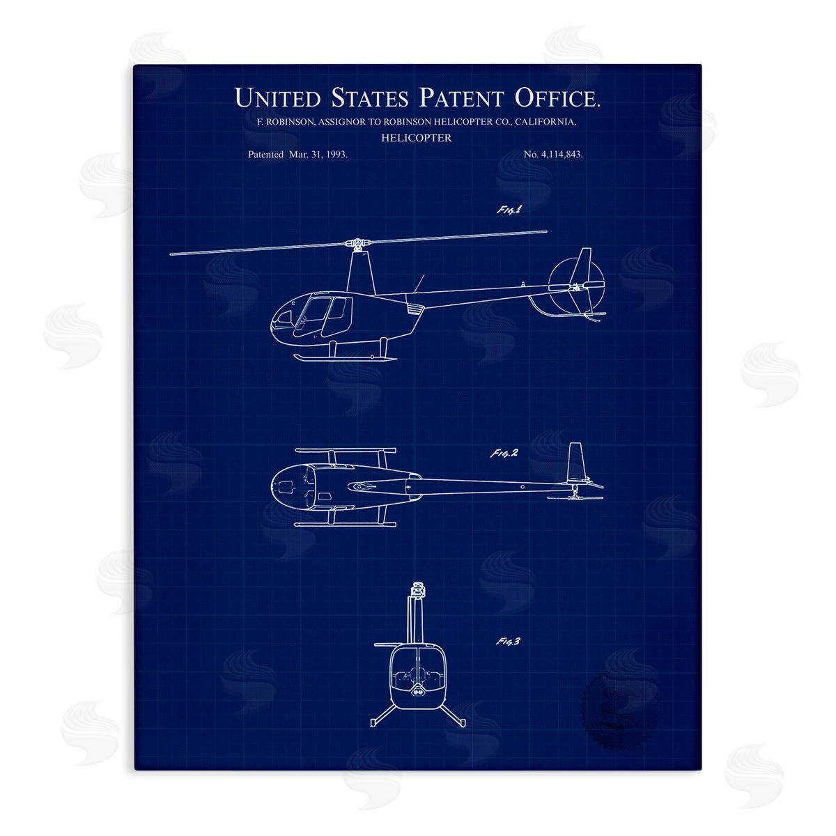 Detailed Helicopter Blueprint Canvas Wall Art, Home Decor by Karl Hronek