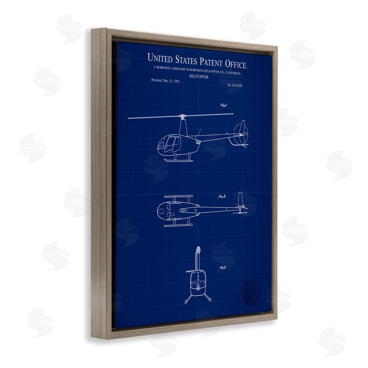 Detailed Helicopter Blueprint Brown Floating Frame Canvas Wall Art, Home Decor by Karl Hronek