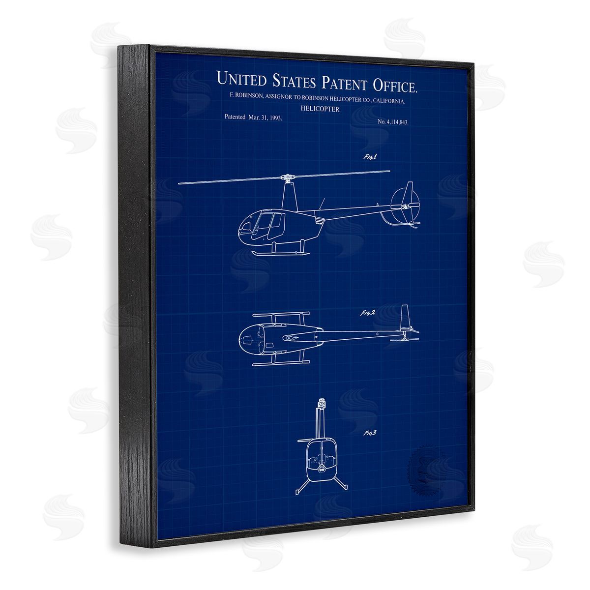 Detailed Helicopter Blueprint Black Frame Print Wall Art, Home Decor by Karl Hronek