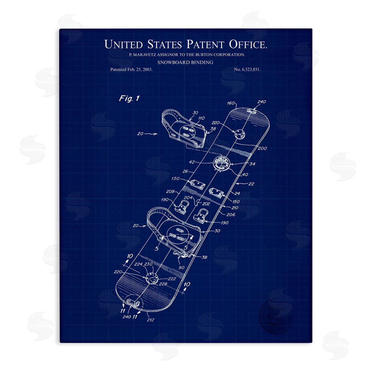 Snowboard Binding Blueprint Canvas Wall Art, Home Decor by Karl Hronek