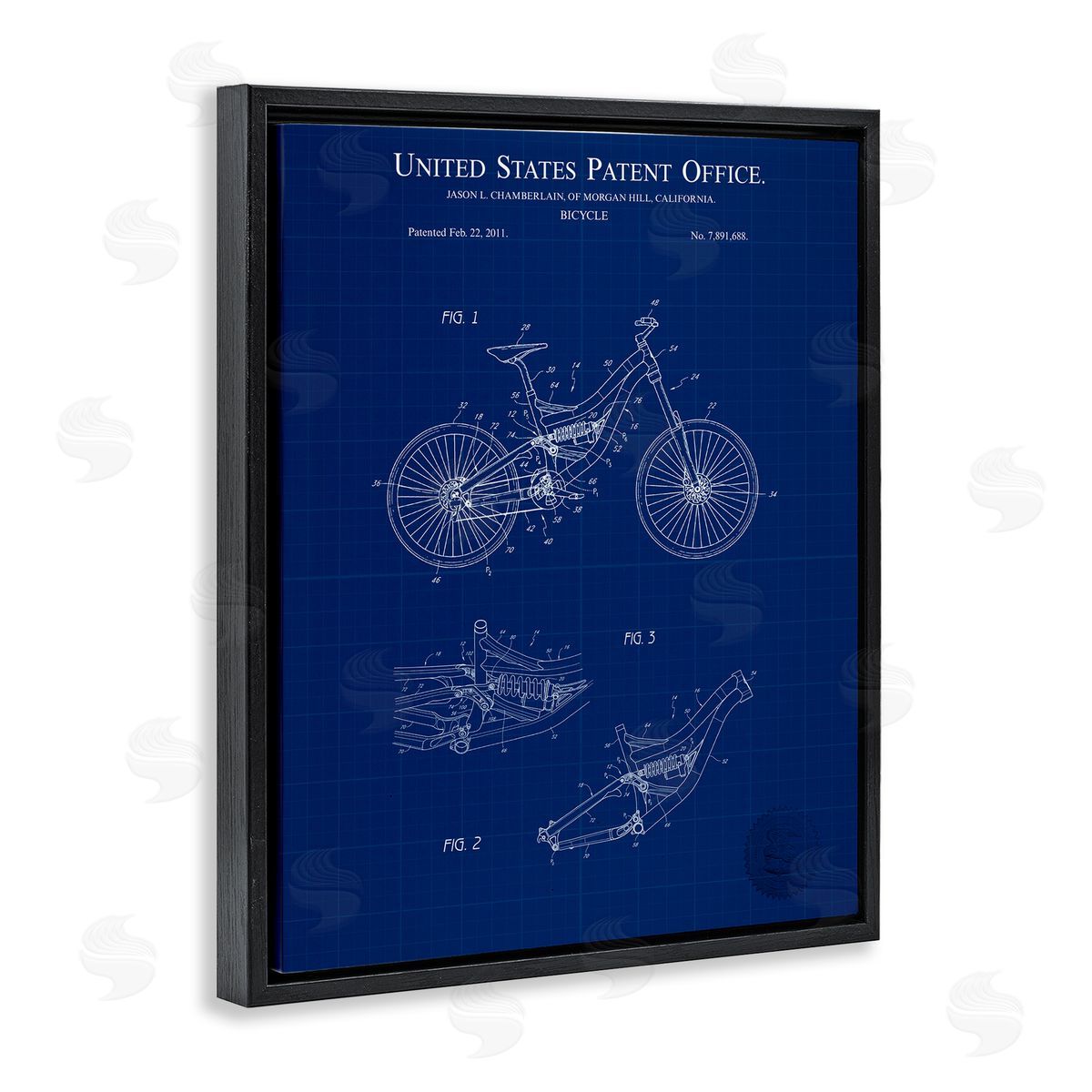 Detailed Bicycle Blueprint Black Floating Frame Canvas Wall Art, Home Decor by Karl Hronek