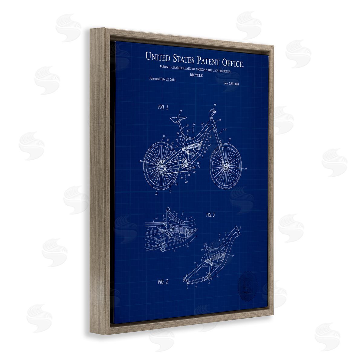 Detailed Bicycle Blueprint Brown Floating Frame Canvas Wall Art, Home Decor by Karl Hronek