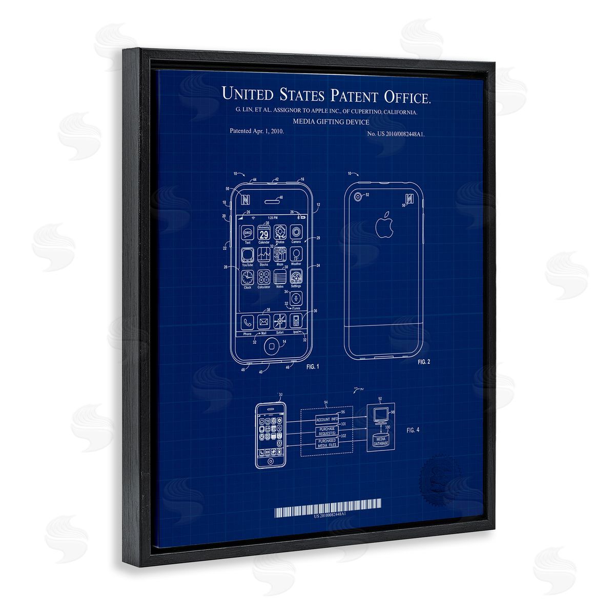 Cell Phone Blueprint Black Floating Frame Canvas Wall Art, Home Decor by Karl Hronek