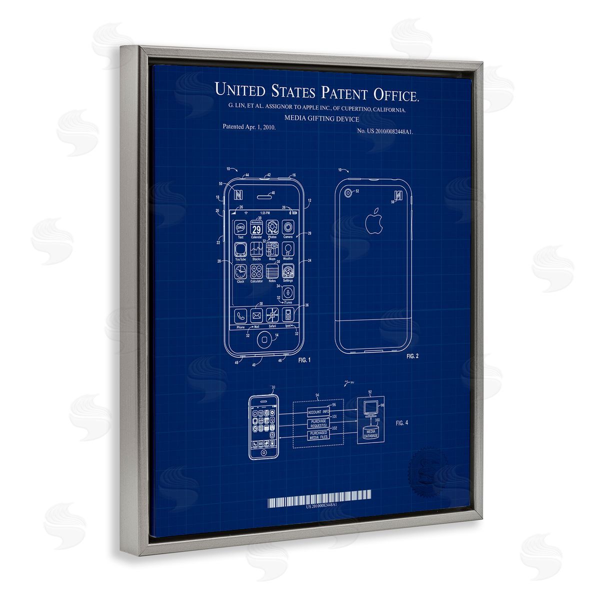 Cell Phone Blueprint Grey Floating Frame Canvas Wall Art, Home Decor by Karl Hronek