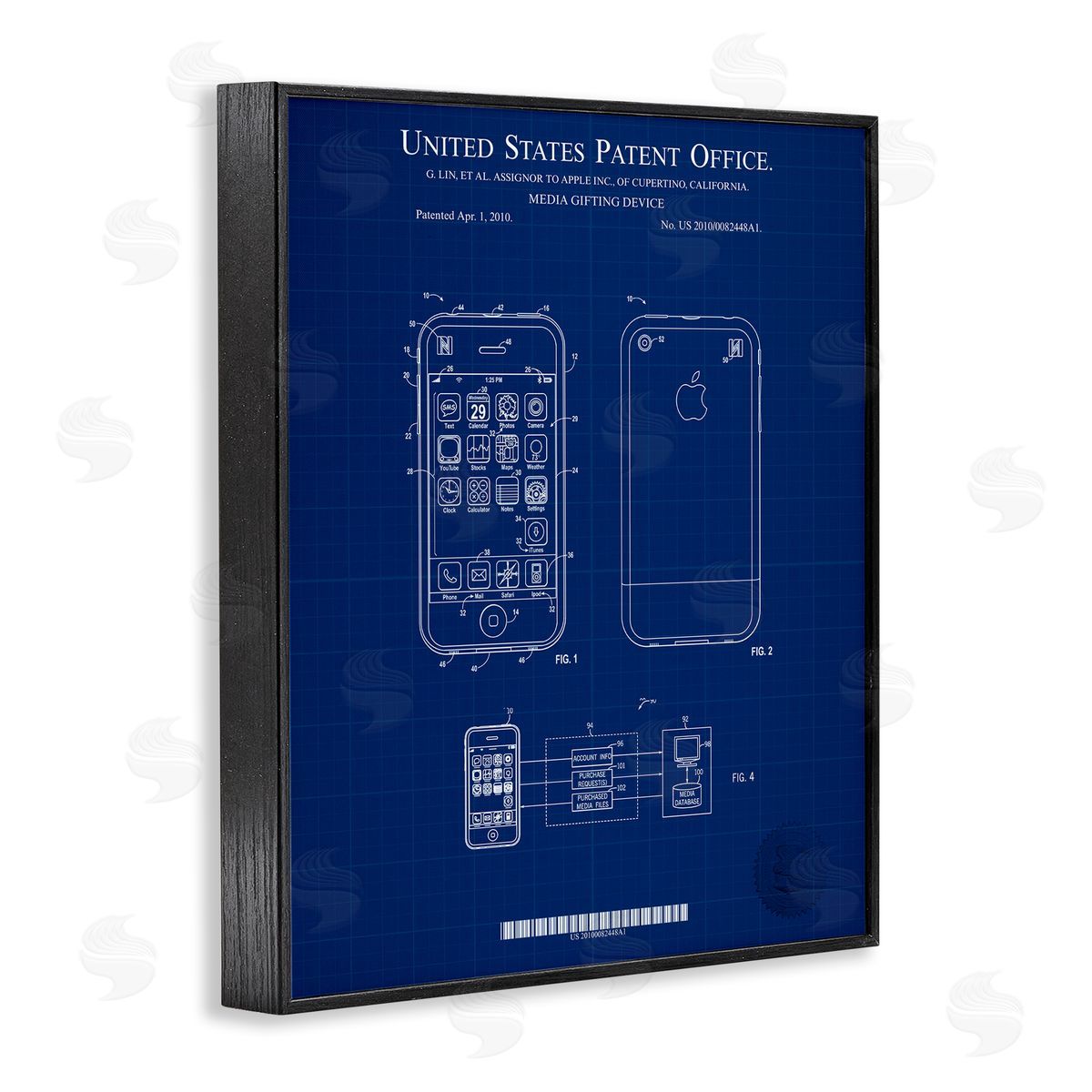 Cell Phone Blueprint Black Frame Print Wall Art, Home Decor by Karl Hronek
