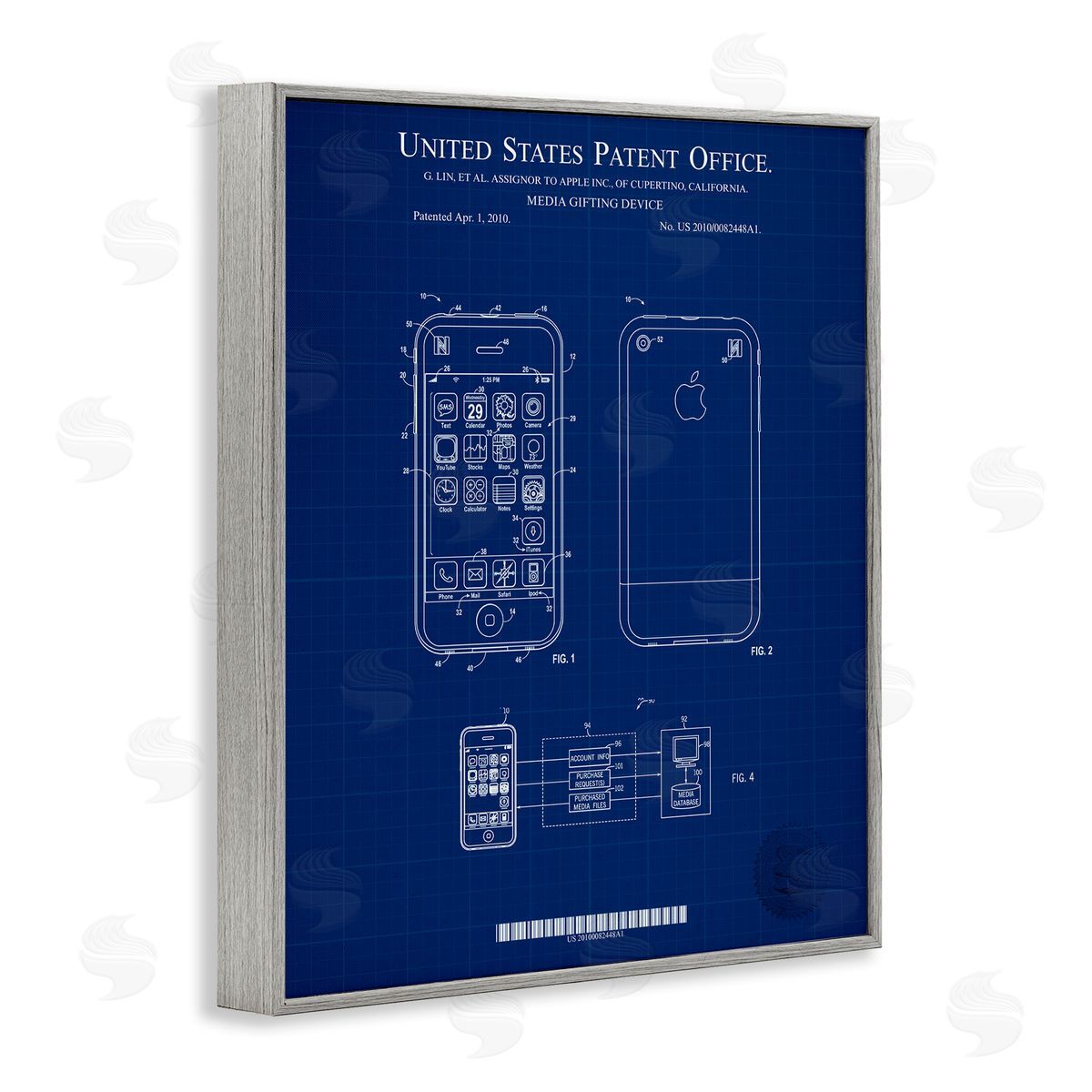 Cell Phone Blueprint Grey Frame Print Wall Art, Home Decor by Karl Hronek