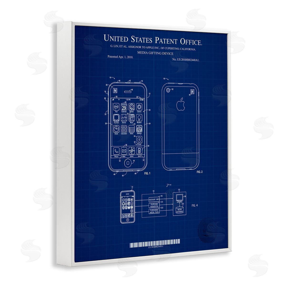 Cell Phone Blueprint White Frame Print Wall Art, Home Decor by Karl Hronek