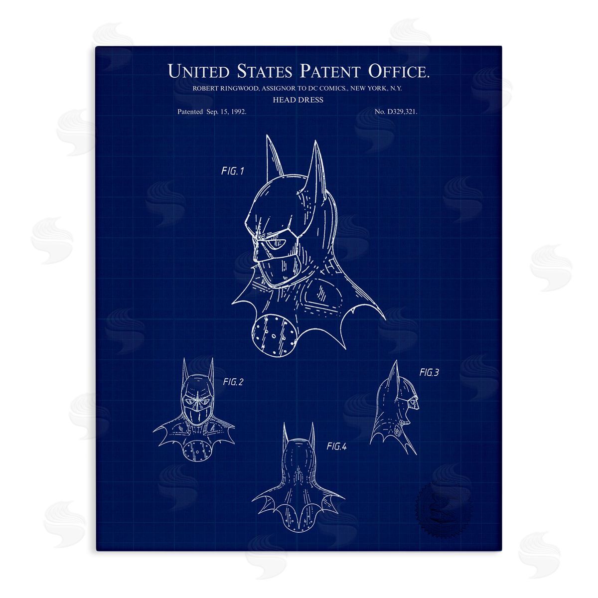 Head Dress Blueprint Canvas Wall Art, Home Decor by Karl Hronek